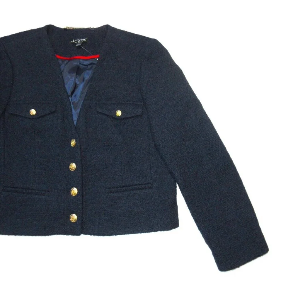NWT J.Crew V-neck Lady Jacket in Navy Blue Maritime Tweed Crop 14